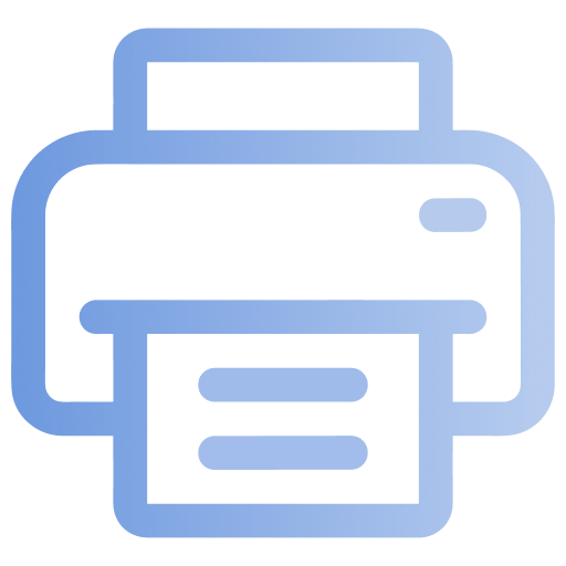 Blue printer icon with a paper coming out of it.